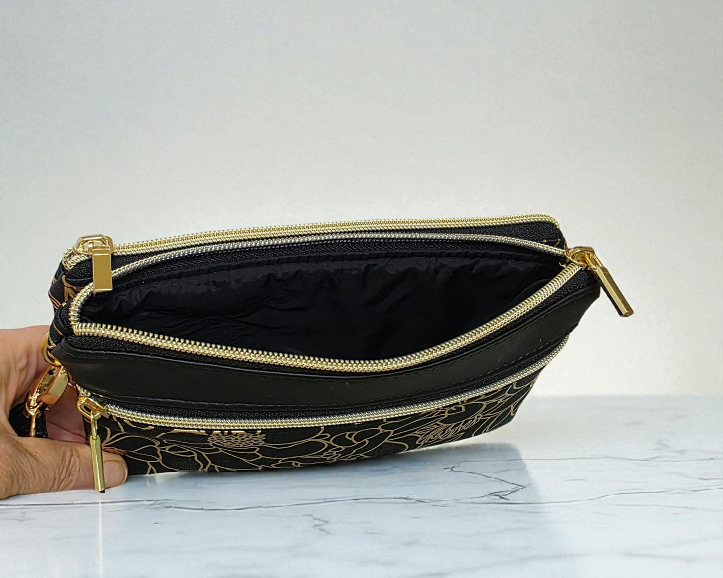 Triple Zipper Wristlet Bag