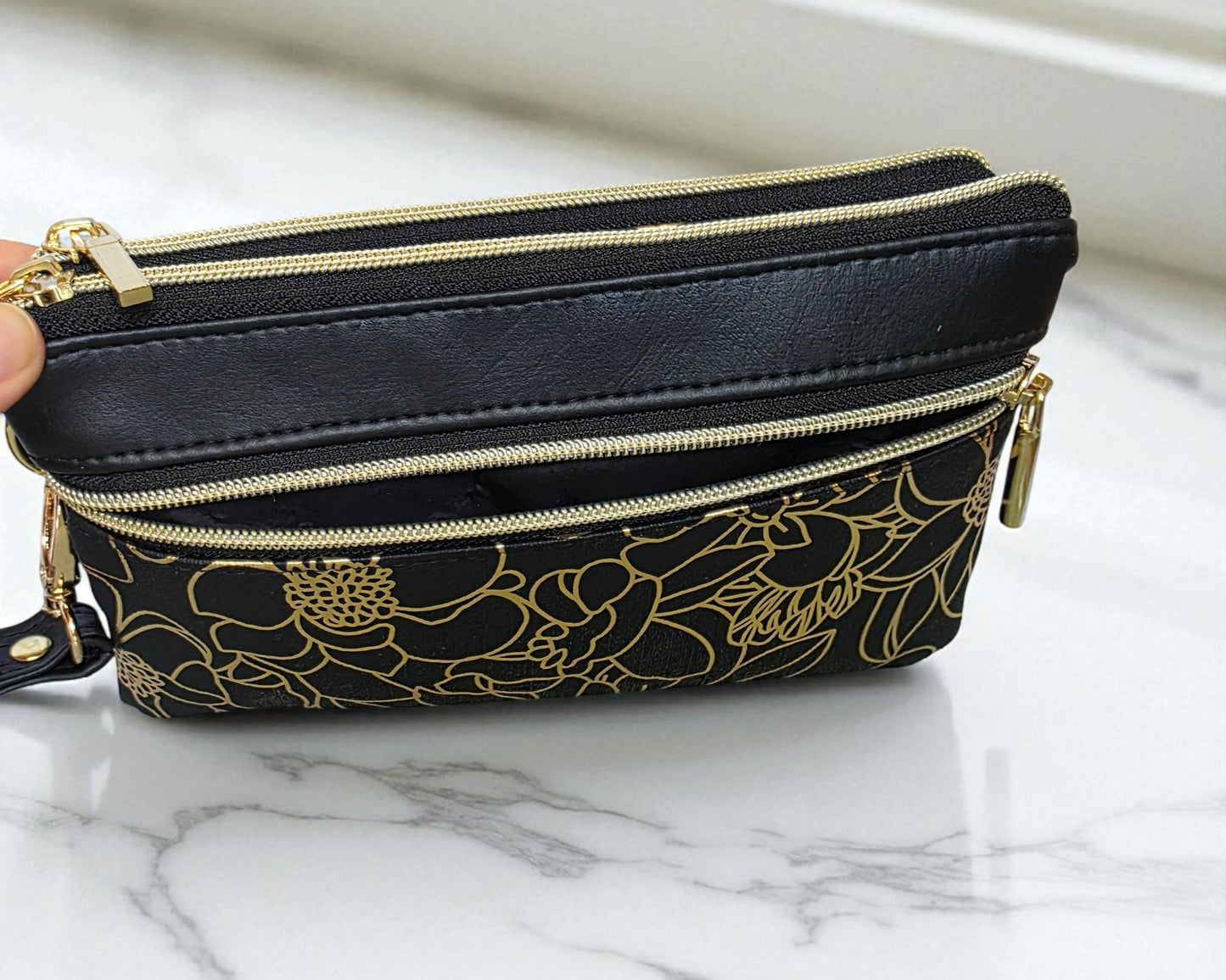 Triple Zipper Wristlet Bag