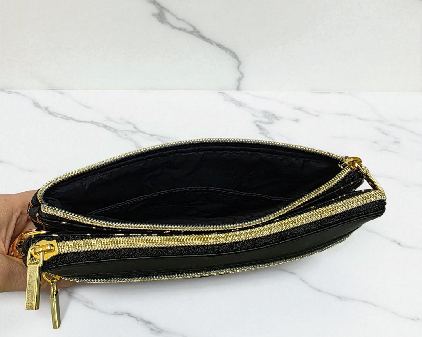 Triple Zipper Wristlet Bag