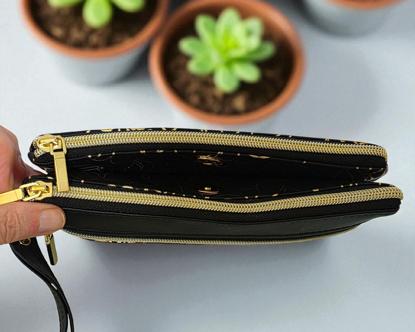 Triple Zipper Wristlet Bag