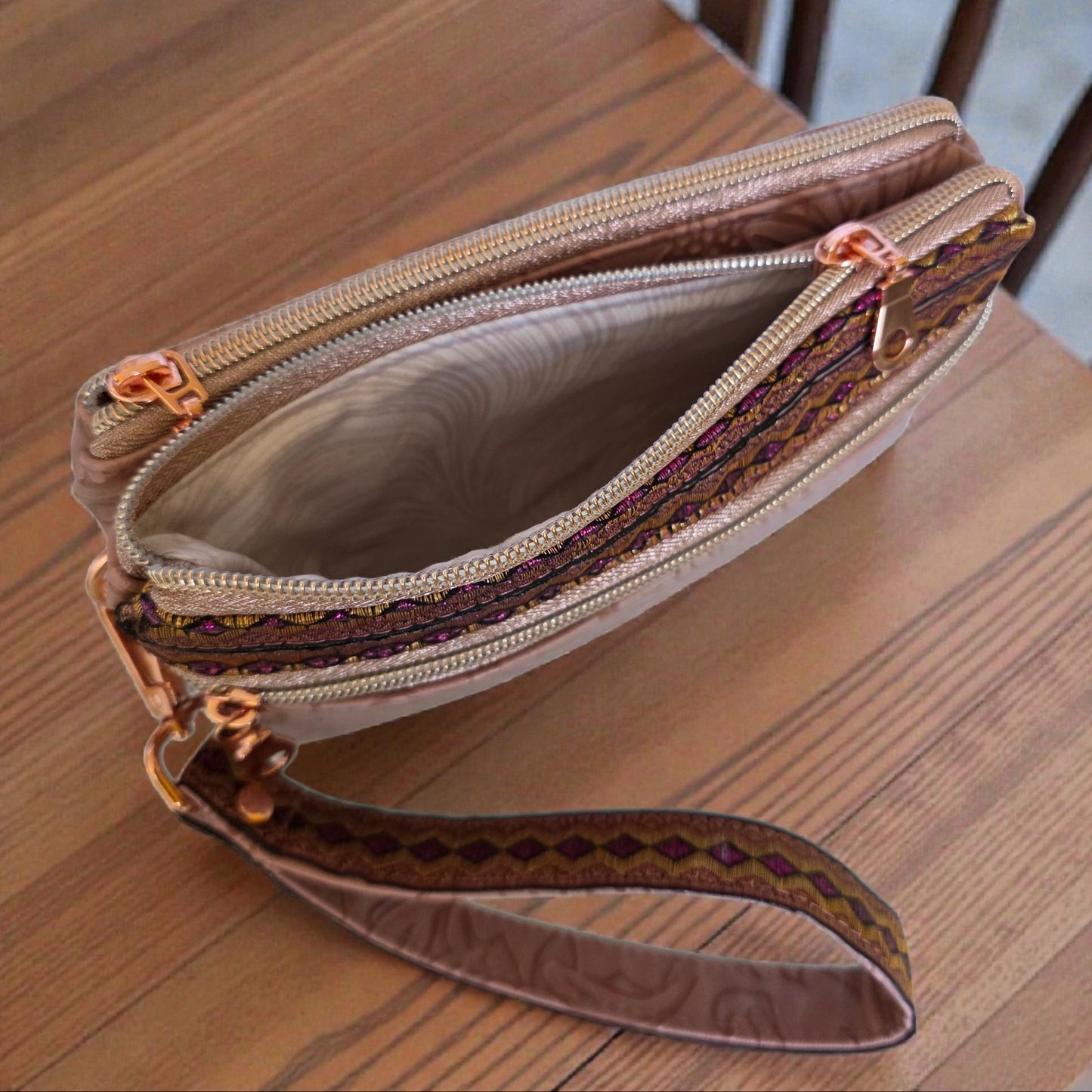 Triple Zipper Wristlet Bag