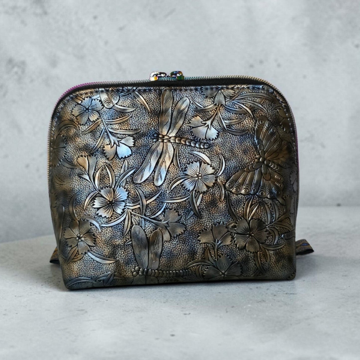 Caterpillar Faux Leather, waterproof lining, rainbow hardware cosmetic bag