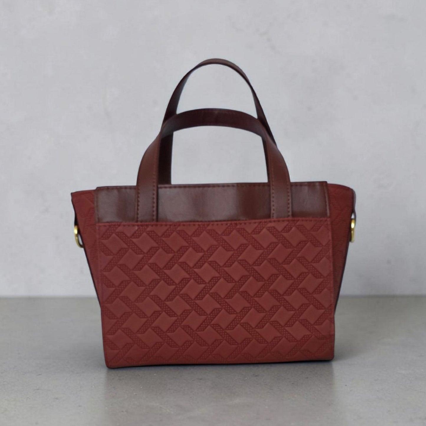 Burgundy quilted faux leather with gold hardware mini bag