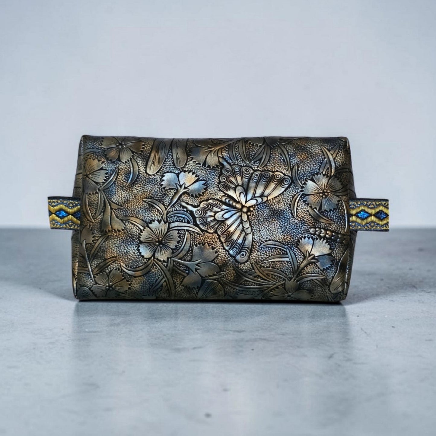 Caterpillar Faux Leather, waterproof lining, rainbow hardware cosmetic bag