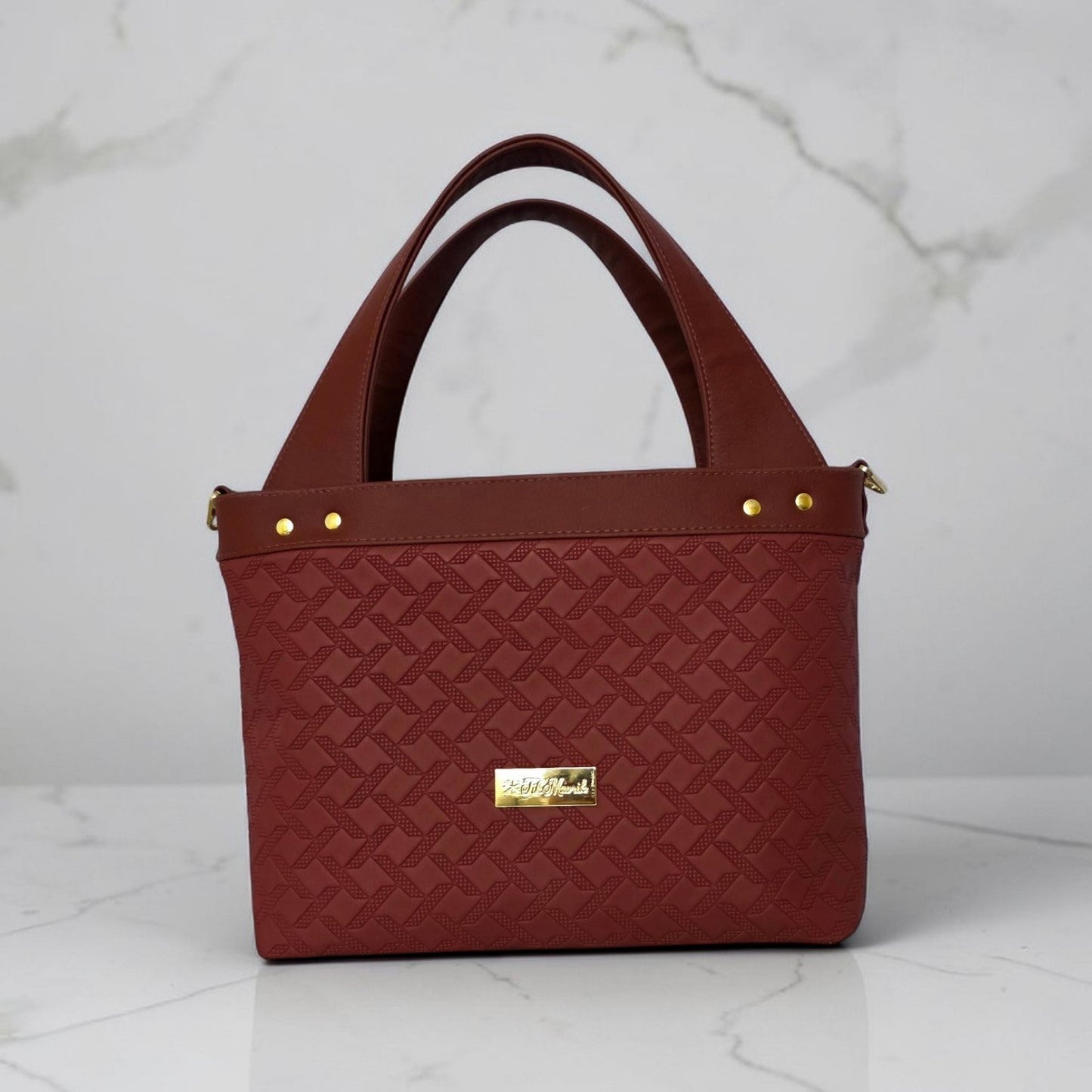 Burgundy Quilted Faux Leather Tote Bag, Gold Hardware, Medium Work Bag