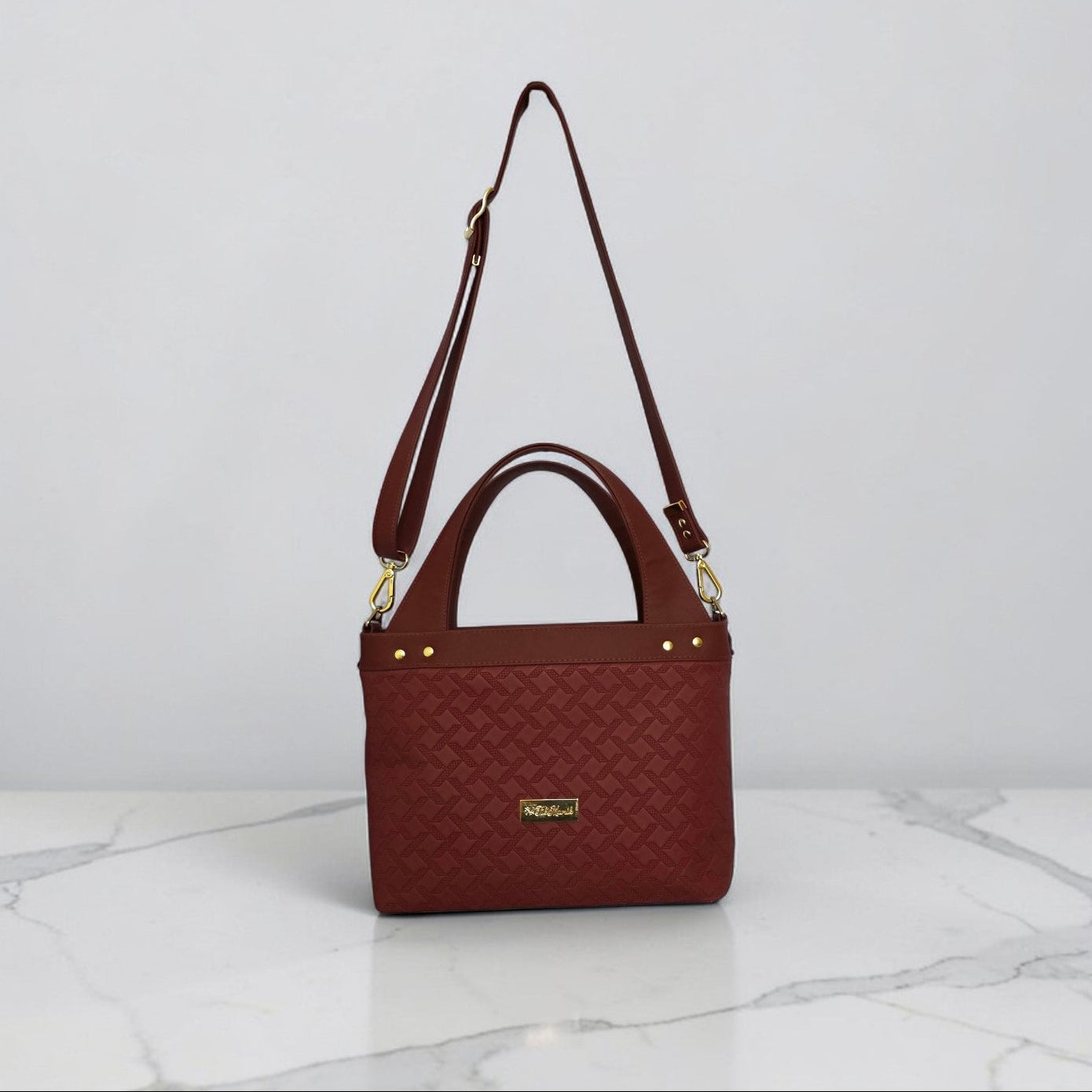 Burgundy Quilted Faux Leather Tote Bag, Gold Hardware, Medium Work Bag