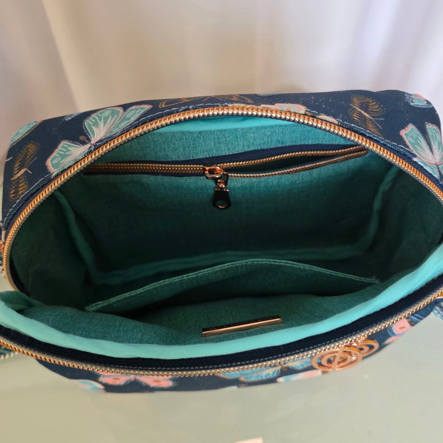 Butterfly Print Crossbody Bag: Waterproof Canvas with Rose Gold Hardware