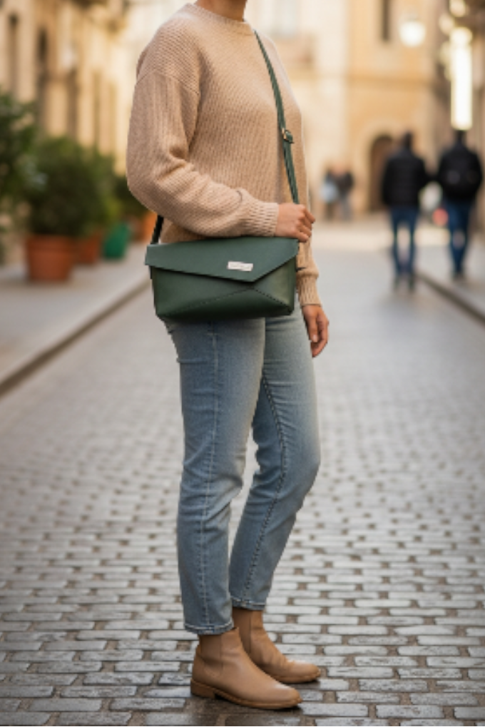 The Zara, Shoulder/Crossbody bag with sleek geometric lines and an asymmetrical flap
