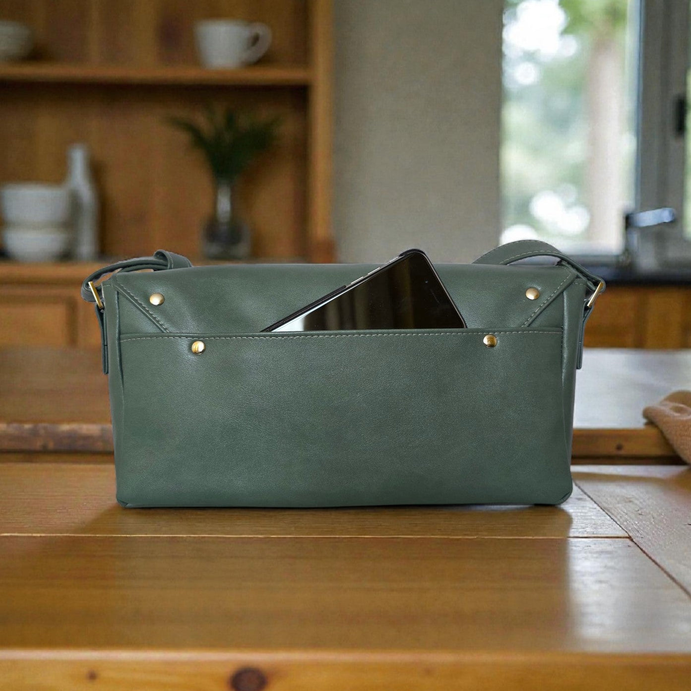 The Zara, Shoulder/Crossbody bag with sleek geometric lines and an asymmetrical flap