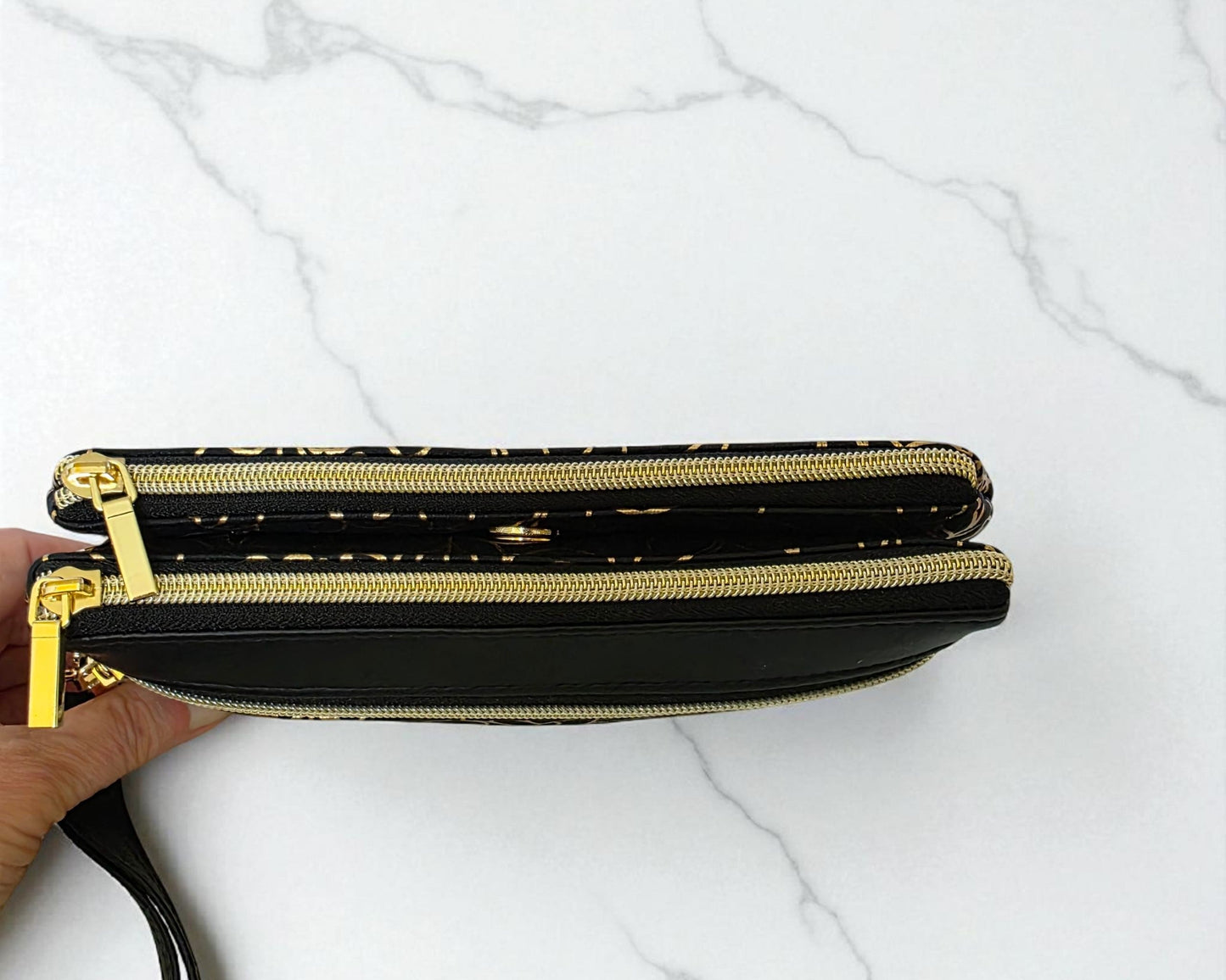 Triple Zipper Wristlet Bag