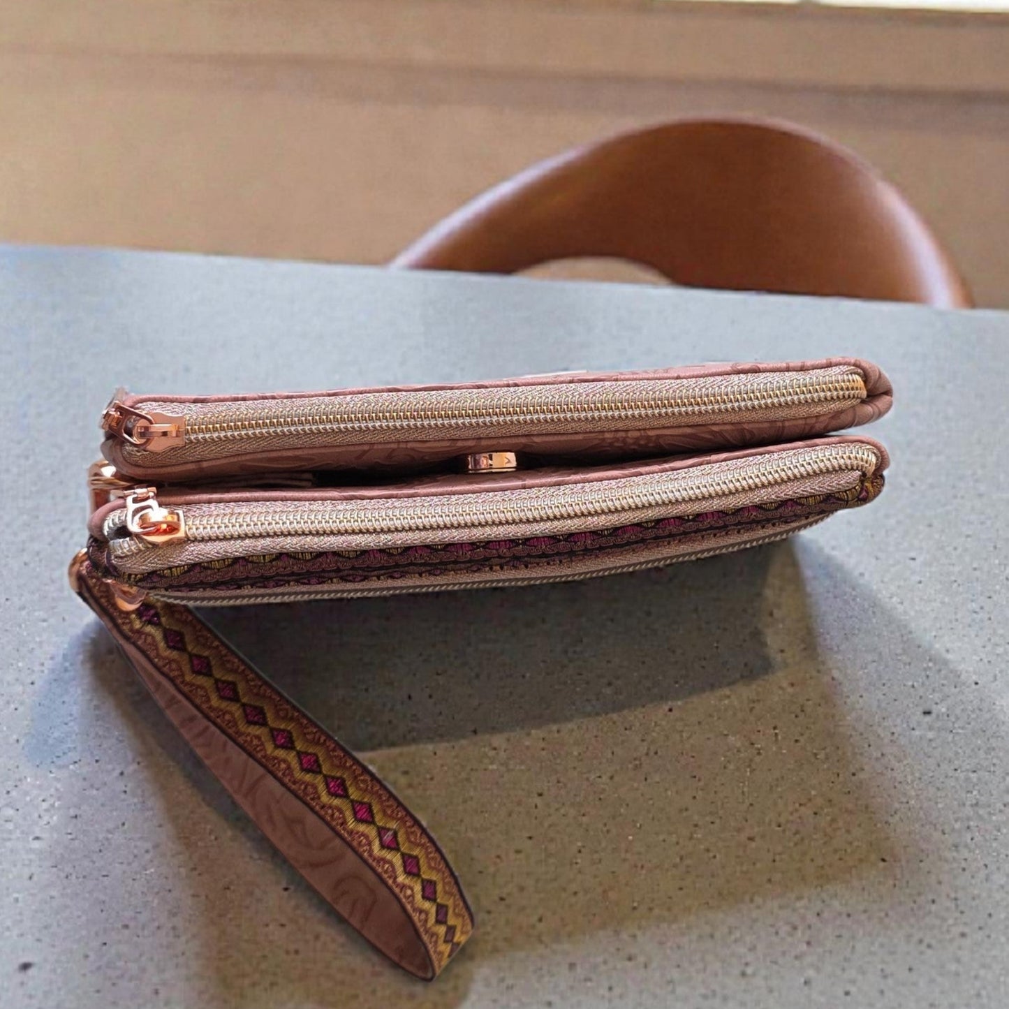 Triple Zipper Wristlet Bag