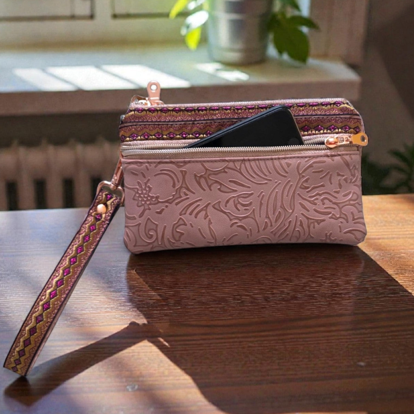 Triple Zipper Wristlet Bag