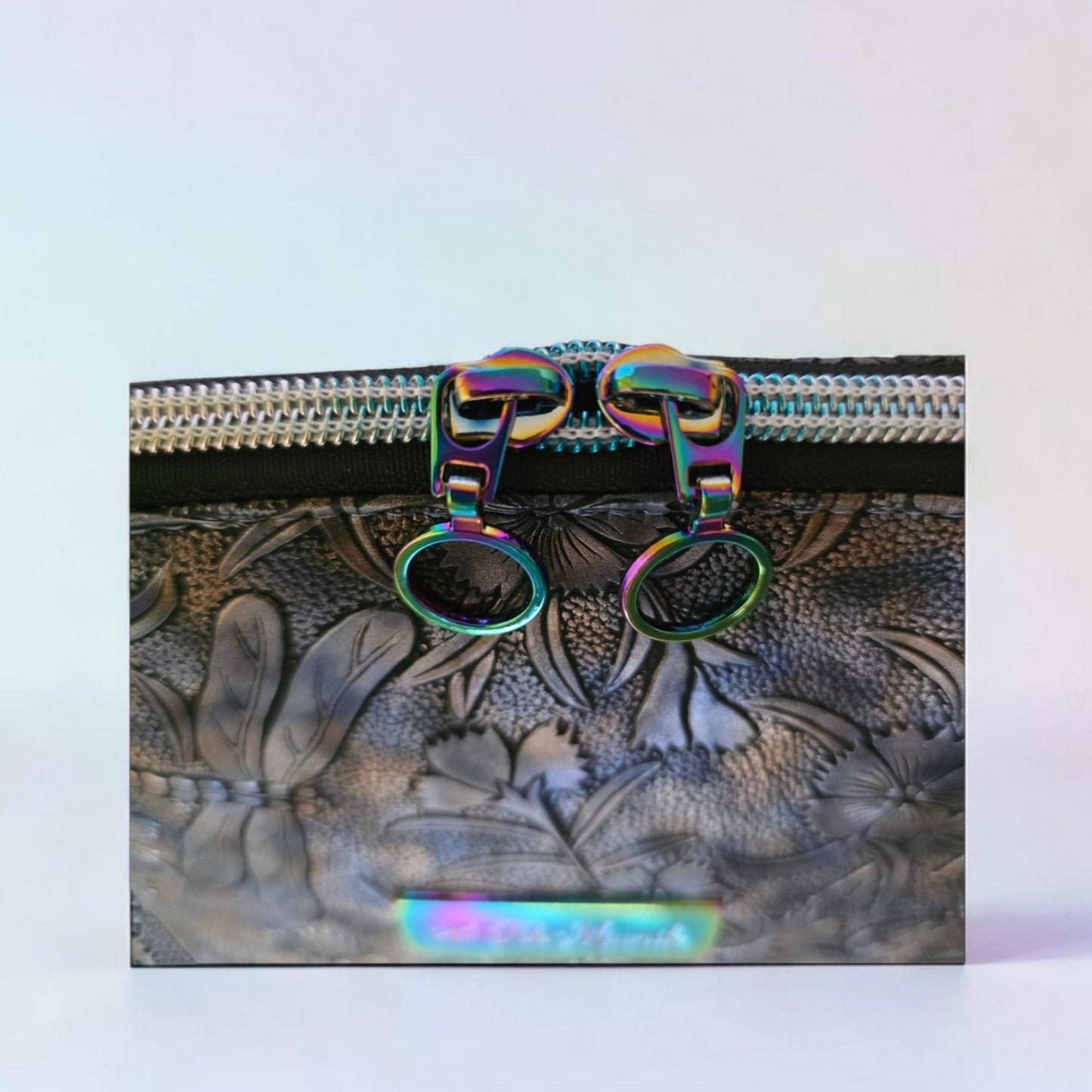 Caterpillar Faux Leather, waterproof lining, rainbow hardware cosmetic bag