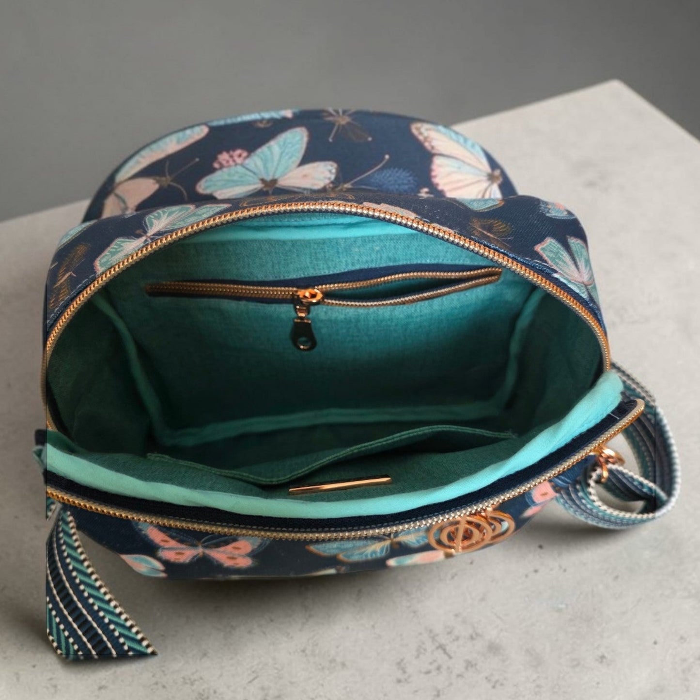 Butterfly Print Crossbody Bag: Waterproof Canvas with Rose Gold Hardware