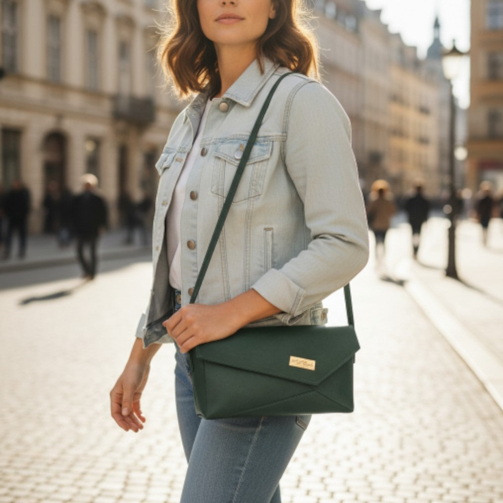 The Zara, Shoulder/Crossbody bag with sleek geometric lines and an asymmetrical flap